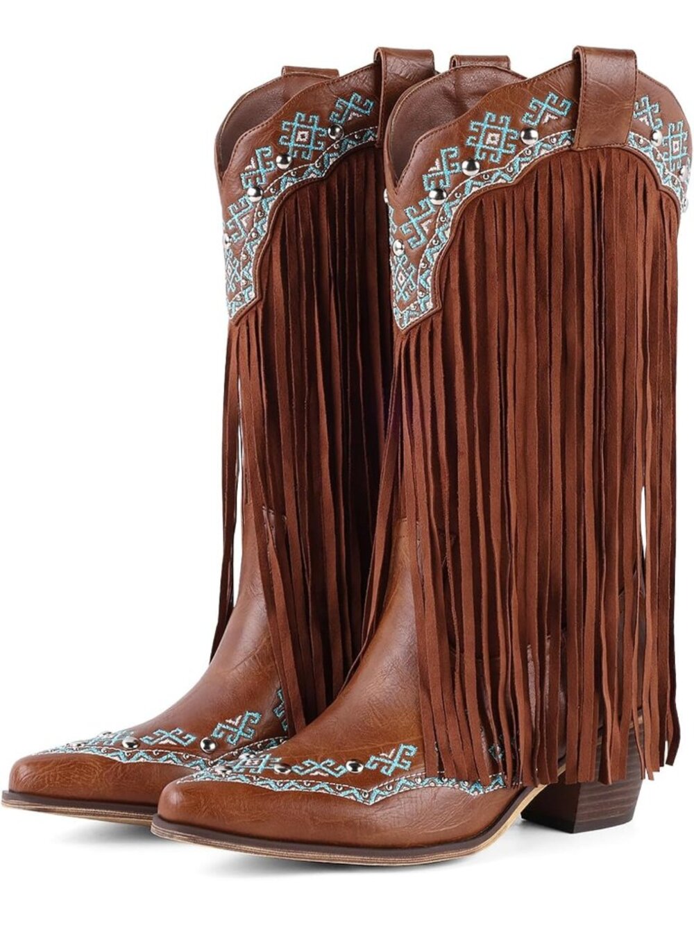 〽️Women's Mid-Calf Faux Fur Boots Brown Faux Leather Furry Heel Pointed Toe
